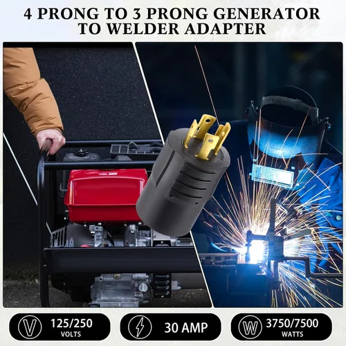 Vista 3 de Kanayu Adaptador para Generador y Soldador Compatible con NEMA L14-30P a L6-30R, Enchufe Macho de 4 Clavijas de 30A a Receptáculo Hembra de Bloqueo