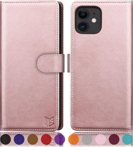Vista 11 de SUANPOT Funda de piel tipo cartera para iPhone 11 de 6.1 pulgadas (Non 11 Pro de 5.8 pulgadas) con bloqueo RFID, tarjetero de crédito, funda