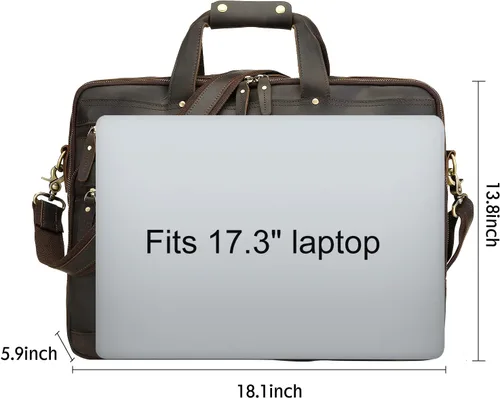 Vista 3 de Bolso de mensajero de cuero para hombre, maletín para portátil de cuero de grano completo vintage de 17.3 pulgadas
