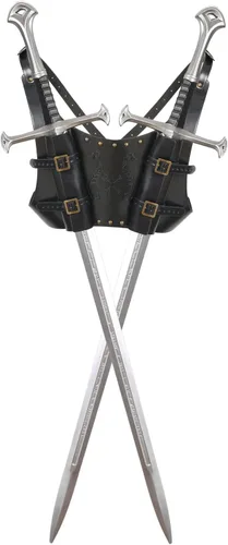 Vista 2 de HZMAN Tótem vikingo medieval espada rana ajustable cuero PU doble espada correa Cosplay Renacimiento LARP