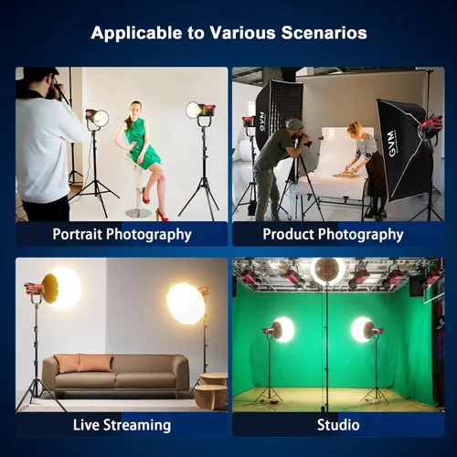 Vista 8 de GVM Kit de luz LED de video 65000Lux/m, luces de estudio de 300 W con caja de luz de linterna, iluminación de video regulable de 2700-6800K