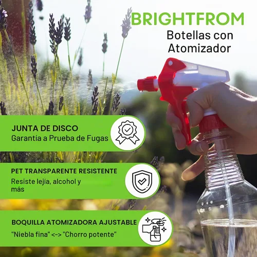 Vista 4 de BRIGHTFROM Botella pulverizadora de plástico, 16 onzas vacía, espray de gatillo ajustable fino para fluir, a prueba de fugas, transparente