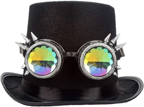 Vista 5 de FUT Gafas Steampunk con pinchos arcoíris ABS, lentes de caleidoscopio rave, soldadura cibernética, gótico, cosplay, vintage