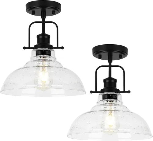 Vista 12 de WILON Lámpara de techo rústica de granja, luz de techo de vidrio semillado, luces de techo semiempotradas óxido, accesorios de iluminación