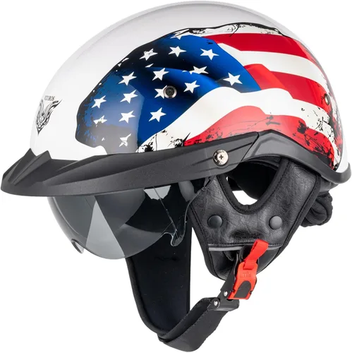 Vista 2 de VCOROS VHF04 - Casco de motocicleta para adultos, estilo retro, con cara abierta Adult Vintage Cruiser Motorcycle Helmet Retractable Sun Visor DOT