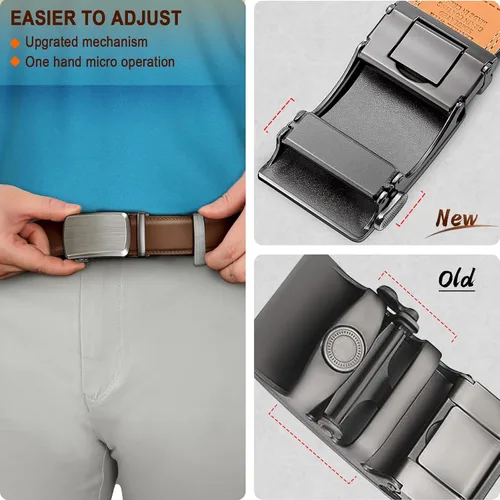 Vista 4 de BULLIANT Cinturones para hombre, paquete de 2, cinturón deslizante de trinquete ajustable para regalo, vestido casual de 1 38 pulgadas, corte