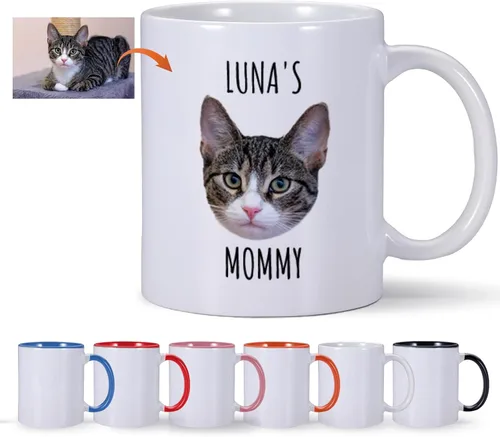 Vista 8 de Taza de café personalizada para gatos, taza de foto de gato personalizada, taza de café de tía de gato, taza de café personalizada para mascotas