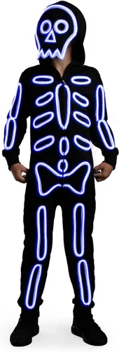 Vista 9 de Tipsy Elves Disfraz de esqueleto de Halloween para niños, overol unisex con Esqueleto iridiscente