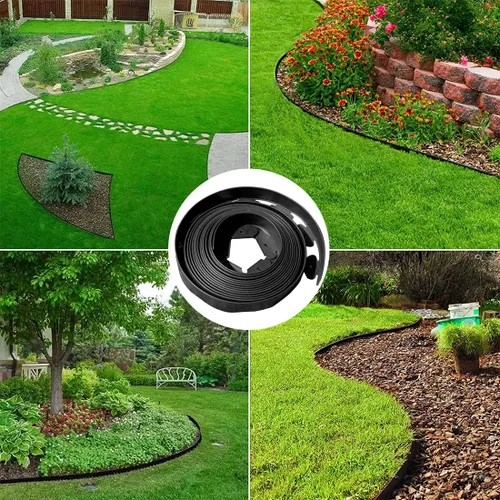 Vista 7 de Bordes de jardín de 1.5 pulgadas x 98 pies, bordes de paisaje negro con 150 estacas de plástico, valla flexible de bricolaje para paisajismo, cama