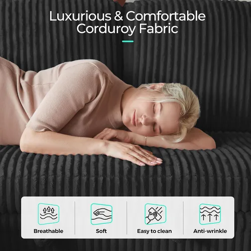 Vista 5 de LINSY HOME Sofá Cama Seccional Extraíble con Almacenamiento, Sofás Seccionales Modulares Extraíbles de Pana Suave para Sala de Estar, Sofá Cama