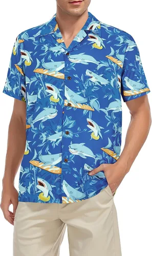 Vista 24 de Camisa hawaiana para hombre, con estampado floral, cómoda, con botones, casual, manga corta, ropa de playa para hombre