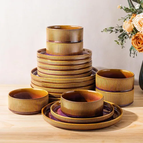 Vista 34 de TheTerra Juego de vajilla de cerámica para 4, juego de 12 platos y cuencos ligeros de porcelana, resistente a los arañazos, apto para horno