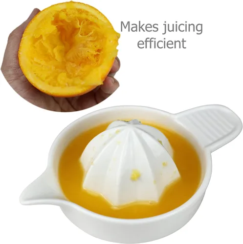 Vista 4 de EIKS Exprimidor manual de cerámica para exprimir cítricos, limón, naranja, pomelos, frutas, paquete con cuchara y cepillo de limpieza