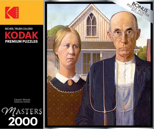 Vista 4 de RoseArt Kodak Premium Masters American Gothic - Rompecabezas de 2000 piezas Grant Wood Piece, 26" x 38" Finished Size, Fully Interlocking Pieces