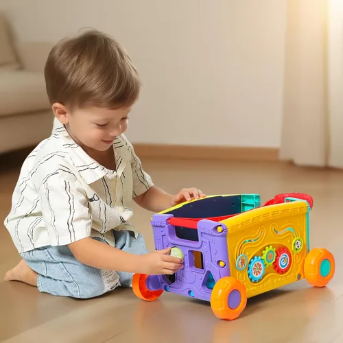 Vista 7 de Baby Walker Juguete Musical de Empuje para Niños Pequeños de 18+ Meses - Carrito de Actividades Educativas con Bloques de Construcción, Asistente