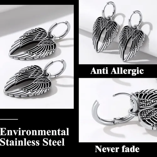 Vista 6 de Richsteel Hoop Earrings for Women Stainless SteelGoldBlack Plated SpiderDollarAngel Wings Fashion Jewelry