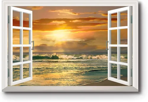 Vista 37 de Renditions Gallery Impresiones de pared de naturaleza para decoración de ventana para el hogar Inundado en la playa de arena, lienzo colgante