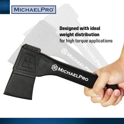 Vista 2 de MichaelPro MP004009 - Hacha de campamento de 9 pulgadas con mango de fibra de vidrio resistente al clima y absorbente de impactos, con funda