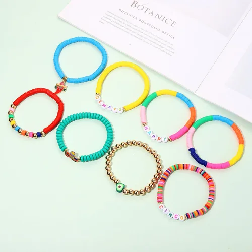 Vista 270 de Surfer Heishi - Pulseras apilables para mujer, apilables, de vinilo arcoíris, disco de arcilla, pulseras elásticas para la amistad, joyería bohemia