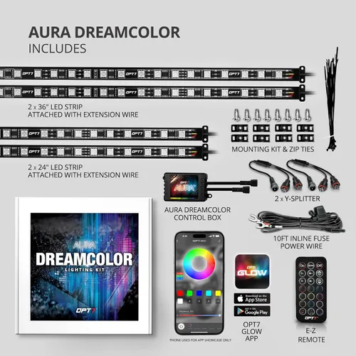 Vista 8 de OPT7 Aura DreamColor - Kit de luz LED para carrito de golf de 12 V con aplicación y control remoto, 4 tiras de luz multicolor impermeables