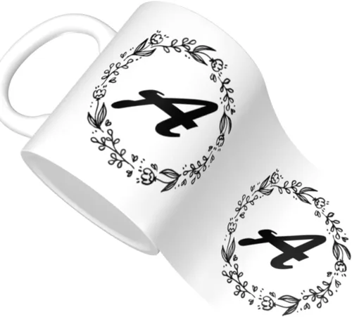Vista 3 de Taza de café personalizada con inicial/nombre con letra de doble cara, divertidas y lindas tazas de café personalizadas, tazas de café de cerámica
