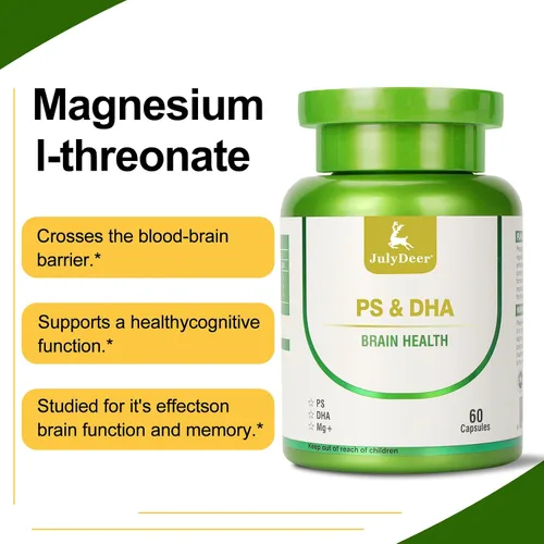 Vista 5 de JulyDeer Magnesio-100 mg, DHA-100 mg, fosfatidilserina-40 mg, suplementos de complejo de magnesio para la salud cerebral de los niños mayores
