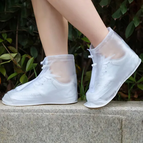 Vista 5 de Coume 2 pares de cubiertas para zapatos de lluvia antideslizantes impermeables, cubiertas protectoras reutilizables, cubiertas altas tipo botas