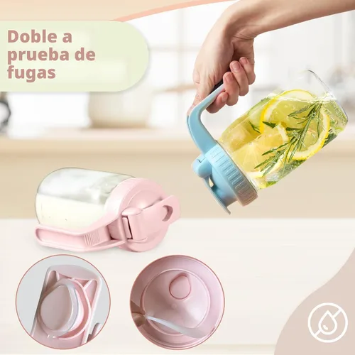 Vista 4 de Paquete de 2 tapas para frascos Mason de boca ancha en forma de V con asa, tapa con pico vertedor para frasco Mason con tapa abatible extendida