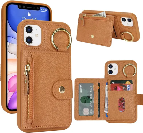 Vista 81 de Funda para iPhone 14 Plus con tarjetero, color negro Funda con cremallera y ranura para mujer y hombre