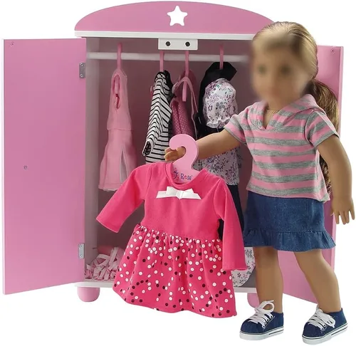 Vista 6 de Emily Rose Paquete de 5 perchas de madera rosa para muñecas de 18 pulgadas para armarios, armarios, armarios, muebles, se adapta a ropa de muñecas