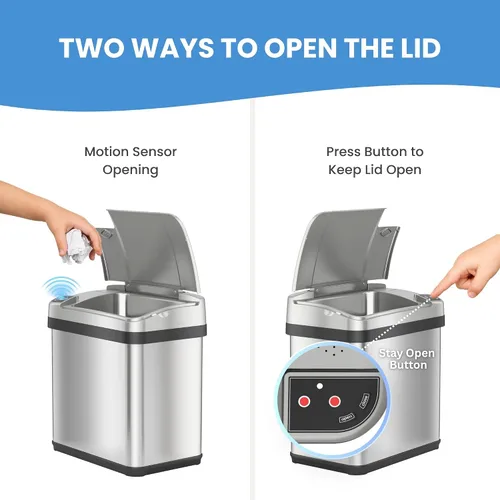 Vista 4 de iTouchless - Contenedor de basura de 4 galones con sensor, filtro de olor AbsorbX y ambientador de aire Wave-Open Lid Needs No Touch Acero