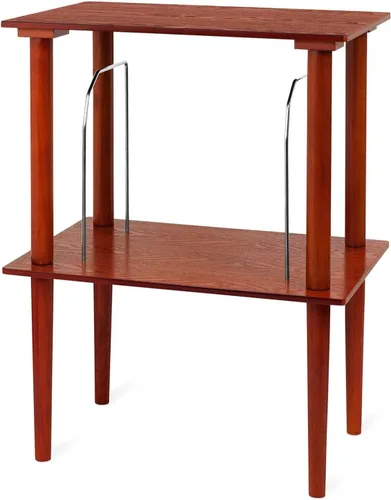 Vista 2 de Victrola Soporte de madera para centros de música de madera con estante para discos, caja de discos de madera de caoba y Victrola