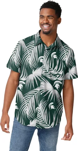 Vista 27 de FOCO NCAA Mens NCAA College Team Logo Floral Tropical Hawaiian Button Up Shirt