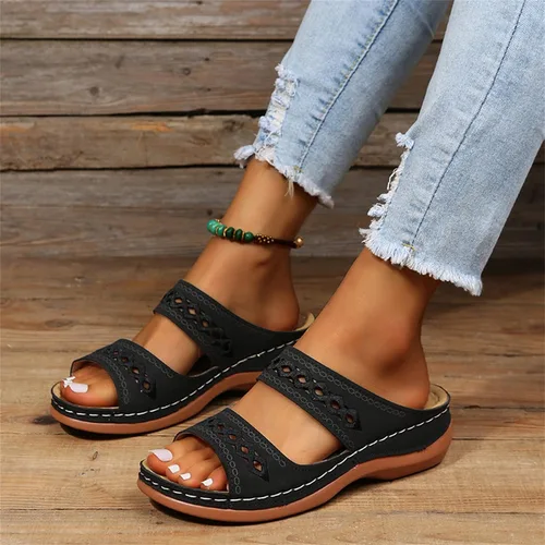 Vista 4 de Sandalias de verano elegantes para mujer, planas, bonitas, informales, para playa, cómodas, ortopédicas, sin cordones, sandalias ortopédicas