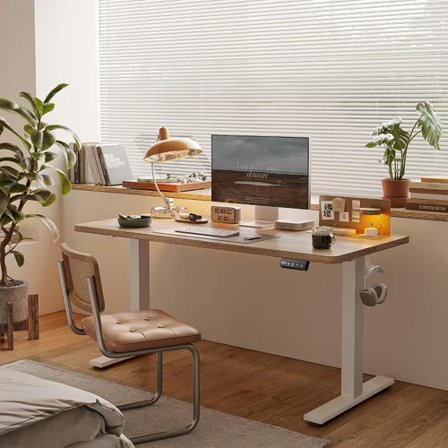 Vista 2 de TIQLAB Escritorio de pie eléctrico ajustable de altura de 48 x 24 pulgadas Arce