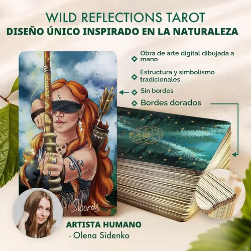 Vista 3 de Wyspell Cartas de tarot para principiantes - Baraja de tarot única de Wild Wild Reflections_green (bordes dorados)
