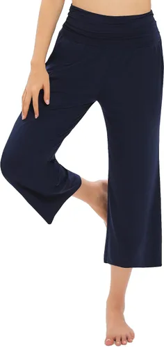 Vista 3 de Urban CoCo Pantalones capri de yoga cómodos para mujer, pantalones deportivos casuales de pierna ancha, pantalones cortos elásticos de cintura alta