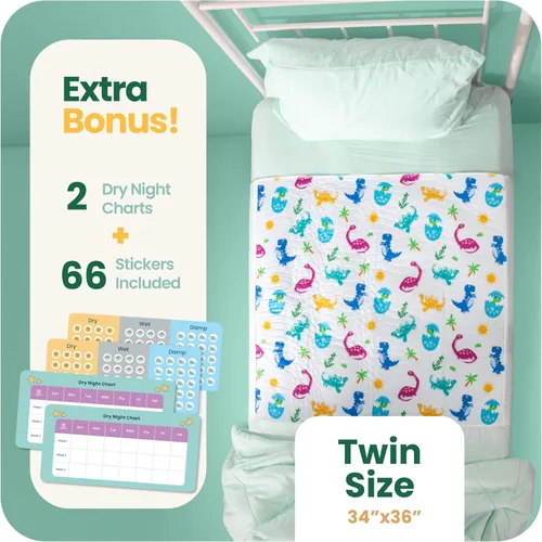 Vista 4 de IMPROVIA® Almohadillas para orinar para niños, impermeables, reutilizables, lavables, absorbentes, antideslizantes, diseño de dinosaurio