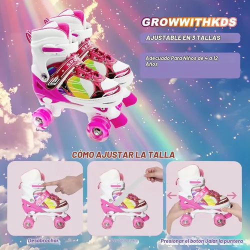 Vista 6 de Adjustable Roller Skates Kids for Girls Boys Rosa