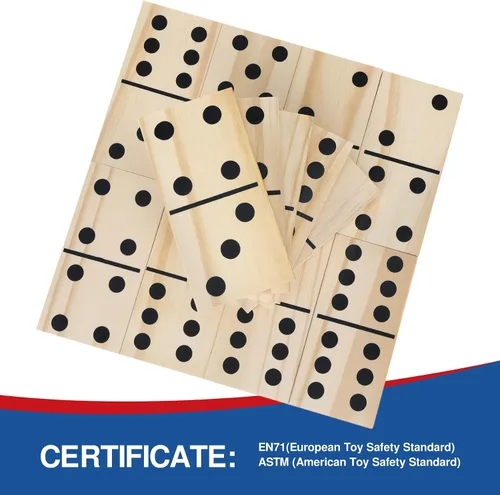 Vista 3 de GOTHINK Juego de dominó de madera gigante para adultos y niños, 28 piezas de azulejos de dominó de madera natural jumbo con puntos negros