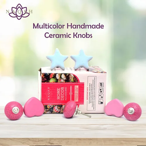 Vista 8 de NAQSH Pomos de cerámica para armarios y cajones de cocina, pomos pintados a mano para puertas y cajones de armario (Corazón Rosa, 6)