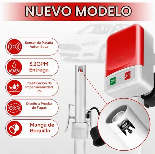 Vista 2 de HiNADA Bomba de transferencia de combustible con parada automática: alimentación de batería, portátil de 3.2 GPM con manguera extra larga de 51