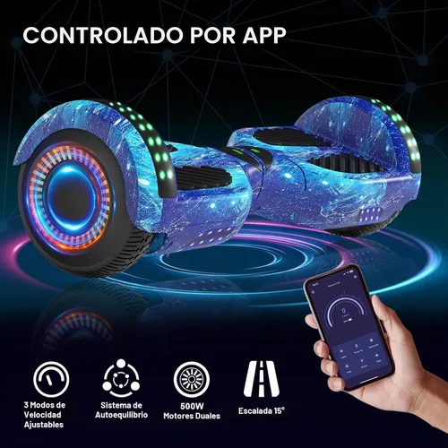 Vista 5 de Kids Scooter with Bluetooth Speaker & Corlorful LED Lights, Dual 250W Motor 7.5 Mph Speed, Gifts for All Ages Azul Galaxia