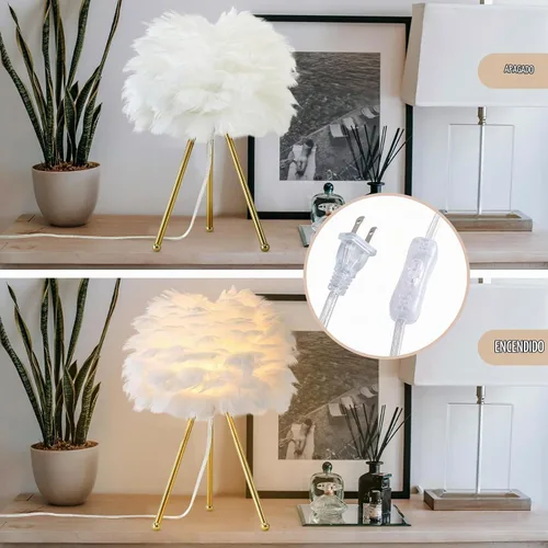 Vista 4 de Capslpad Lámpara de mesa con trípode de plumas, 15.3 pulgadas, moderna lámpara de mesa/escritorio blanca con acabado dorado para sala de estar