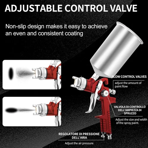 Vista 3 de HVLP Pistola de pulverización de alimentación por gravedad con 4 boquillas de 1.4/1.7/2.0/0.098 in y taza de aluminio de 1000 cc, pistola de pintura
