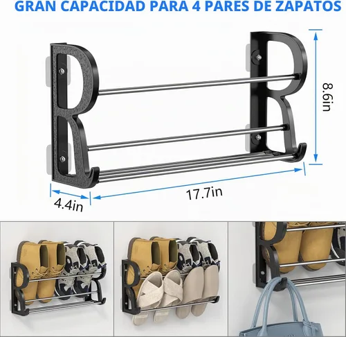 Vista 2 de Zapatero de pared para almacenamiento de zapatos de caravana, paquete de 3 zapateros montado en la pared con soportes adhesivos para colgar