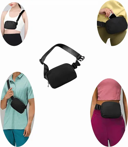 Vista 4 de Riñonera unisex de moda en todas partes con longitud ajustable para mujer, Negro, s