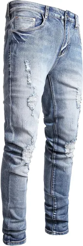 Vista 2 de Skinny Slim Fashion - Jeans elásticos de motociclista de Hip Hop con agujeros rectos rasgados.