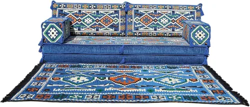 Vista 25 de arabicsofa Sofá Tradicional Árabe para Piso – Juego de Cojines Modulares para Sala de Estar Azul