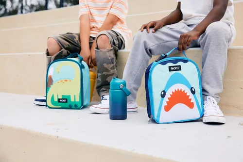 Vista 7 de PackIt® Lonchera Congelable Playtime, Dinosaurio, Construida con Tecnología ECOFREEZE®, Plegable, Reutilizable, Cierre con Cremallera con Asa